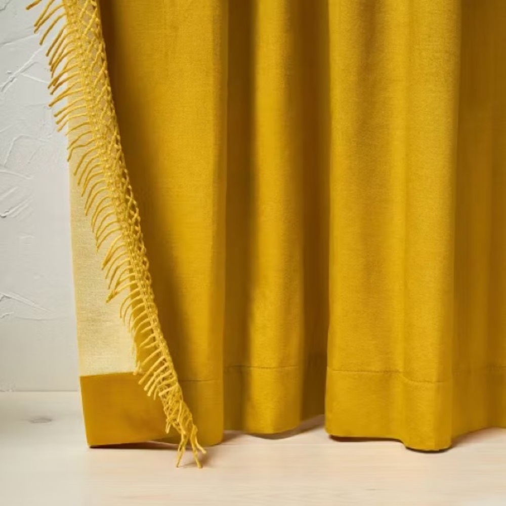 Opalhouse Gold Light Filtering Velvet Macrame Trim Curtain 1 Panel NWT - Picture 3 of 4